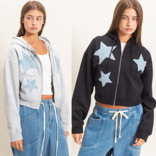 Star Patch Hoodie - Black or Heather Grey