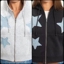 Star Patch Hoodie - Black or Heather Grey