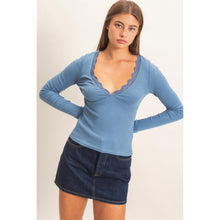Lace Trim V-neck Top - Black