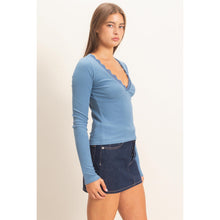 Lace Trim V-neck Top - Black