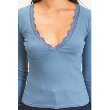Lace Trim V-neck Top - Black