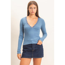Lace Trim V-neck Top - Black