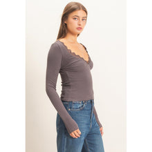 Lace Trim V-neck Top - Black