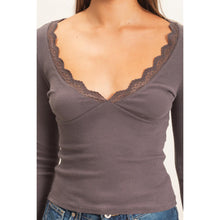 Lace Trim V-neck Top - Black