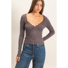 Lace Trim V-neck Top - Black