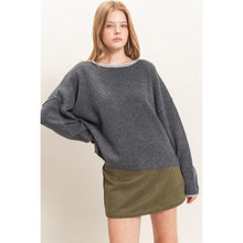 Relaxed Wide Neck Knit Sweater - Charcoal