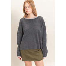 Relaxed Wide Neck Knit Sweater - Charcoal