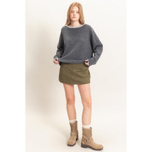 Relaxed Wide Neck Knit Sweater - Charcoal