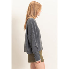 Relaxed Wide Neck Knit Sweater - Charcoal