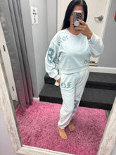 Vintage Havana Washed Light Blue W Denim Print Rib Jogger