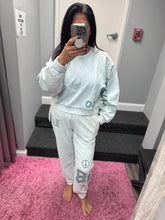 Vintage Havana Washed Light Blue W Denim Print Rib Jogger