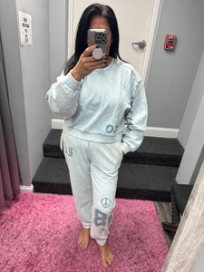 Vintage Havana Washed Light Blue W Denim Print Rib Jogger