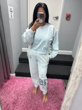 Vintage Havana Washed Light Blue W Denim Print Rib Jogger