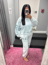Vintage Havana Washed Light Blue W Denim Print Rib Jogger