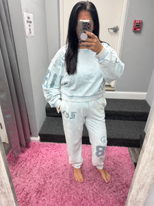 Vintage Havana Washed Light Blue W Denim Print Rib Jogger