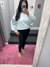 Vintage Havana Washed Light Blue W Denim Print Rib Crewneck