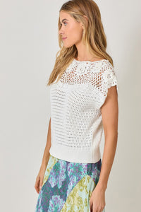 Mystree Floral Yoke Crochet Top - Ivory or Pistachio Mix