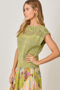 Mystree Floral Yoke Crochet Top - Ivory or Pistachio Mix