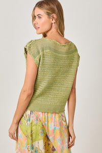 Mystree Floral Yoke Crochet Top - Ivory or Pistachio Mix