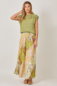 Mystree Mixed Print Skirt - Green or Citron Mix