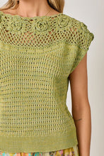 Mystree Floral Yoke Crochet Top - Ivory or Pistachio Mix