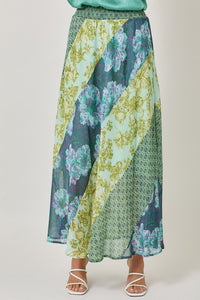 Mystree Mixed Print Skirt - Green or Citron Mix
