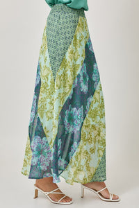Mystree Mixed Print Skirt - Green or Citron Mix