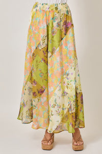 Mystree Mixed Print Skirt - Green or Citron Mix