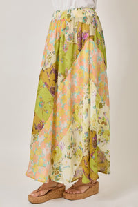 Mystree Mixed Print Skirt - Green or Citron Mix