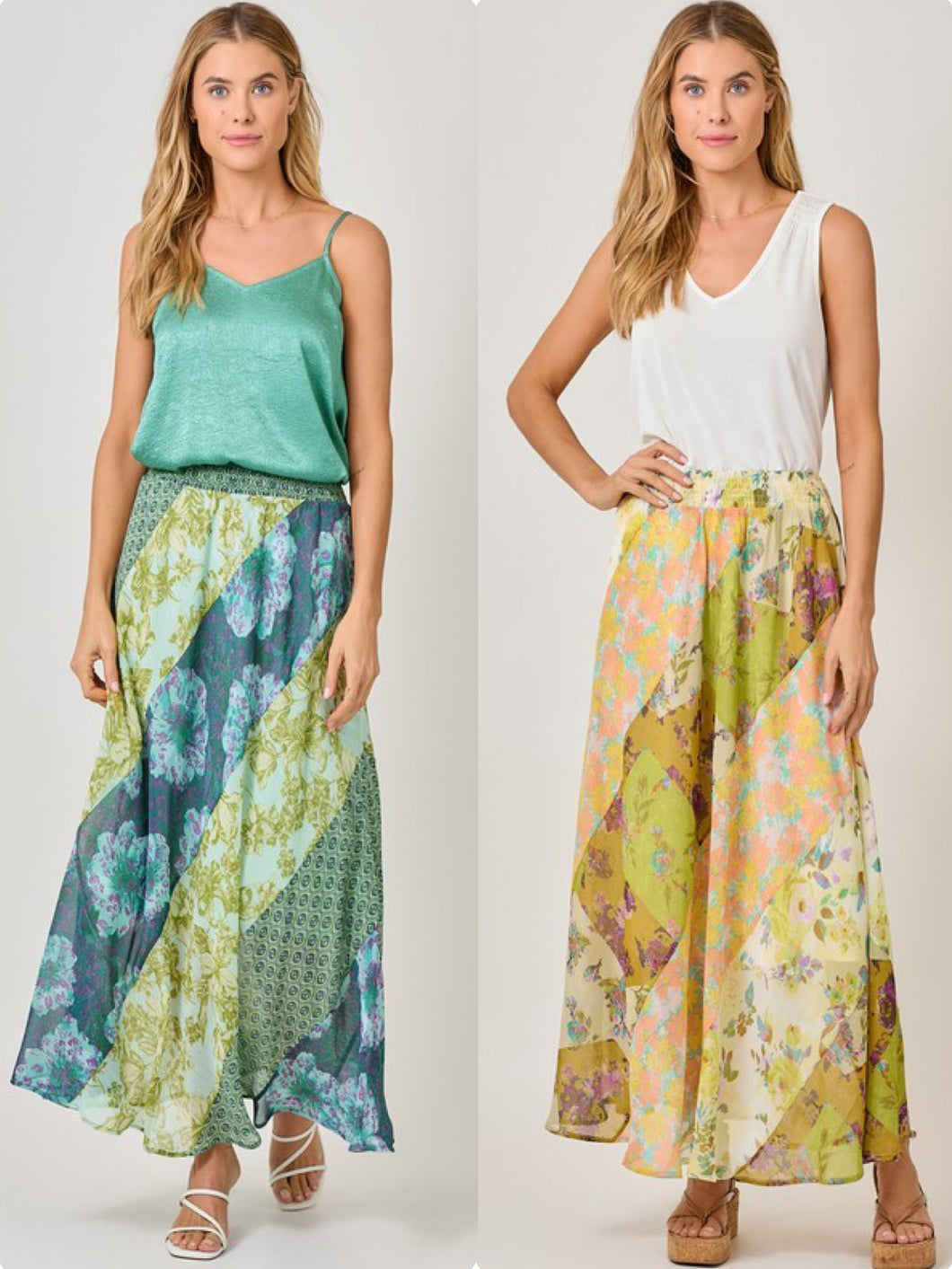 Mystree Mixed Print Skirt - Green or Citron Mix