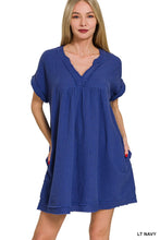 DOUBLE GAUZE RAW EDGE V-NECK DRESS - ASSORTED COLORS