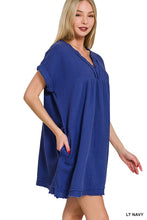 DOUBLE GAUZE RAW EDGE V-NECK DRESS - ASSORTED COLORS