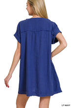 DOUBLE GAUZE RAW EDGE V-NECK DRESS - ASSORTED COLORS