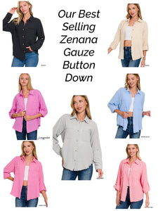 DOUBLE GAUZE BUTTON DOWN ROLL-UP LONG SLEEVE SHIRT - ASSORTED COLORS