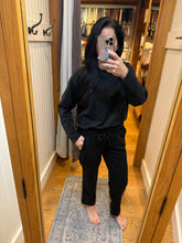 Ariella Crew Neck W/ Pleather Sleeve In Scuba - Black With Snake Trim