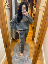 Ariella Straight Leg Pant W/ Pleather Detail In Scuba - Grey W/ Snake Trim