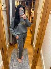 Ariella Straight Leg Pant W/ Pleather Detail In Scuba - Grey W/ Snake Trim