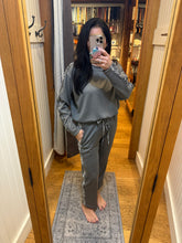 Ariella Straight Leg Pant W/ Pleather Detail In Scuba - Grey W/ Snake Trim