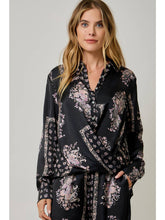 Floral Paisley Surplice Blouse - Black