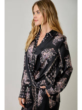 Floral Paisley Surplice Blouse - Black
