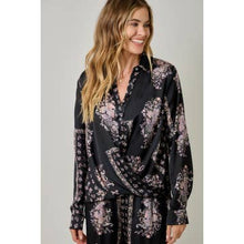 Floral Paisley Surplice Blouse - Black