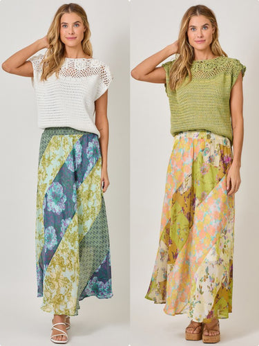 Mystree Mixed Print Skirt - Green or Citron Mix