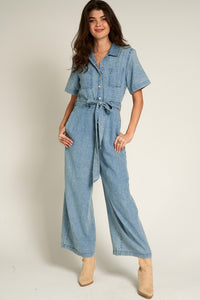 Short Sleeve Denim Tencel Jumpsuit