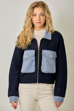 Denim Contrast Sweater Jacket - Navy