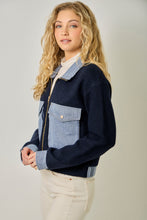 Denim Contrast Sweater Jacket - Navy