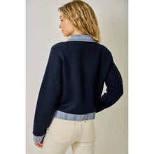 Denim Contrast Sweater Jacket - Navy