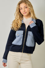 Denim Contrast Sweater Jacket - Navy