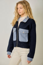 Denim Contrast Sweater Jacket - Navy