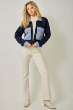 Denim Contrast Sweater Jacket - Navy