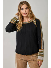 Raglan Sleeve Trim Detail Sweater Top - Black or Ivory